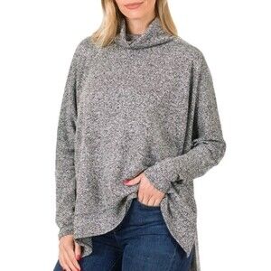 Zenana Womens Oversized Cowl Neck Sweater XS Brushed Melange Relaxed Pullover